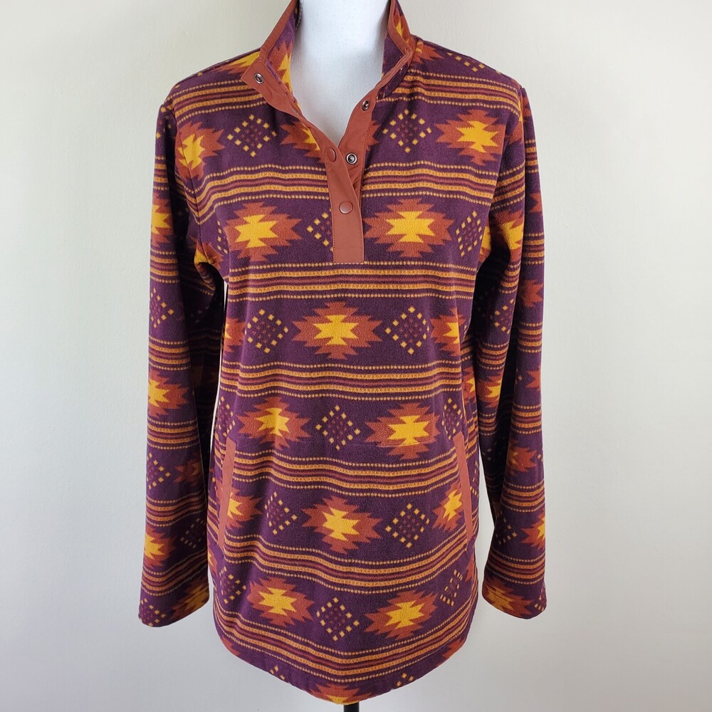 Duluth Womens Sweatshirt M Brown Aztec Print Double Back Fleece Pullover